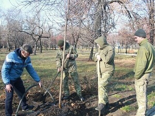 Военнослужащие высадили новые деревья в городском парке Новогродовки, фото-1